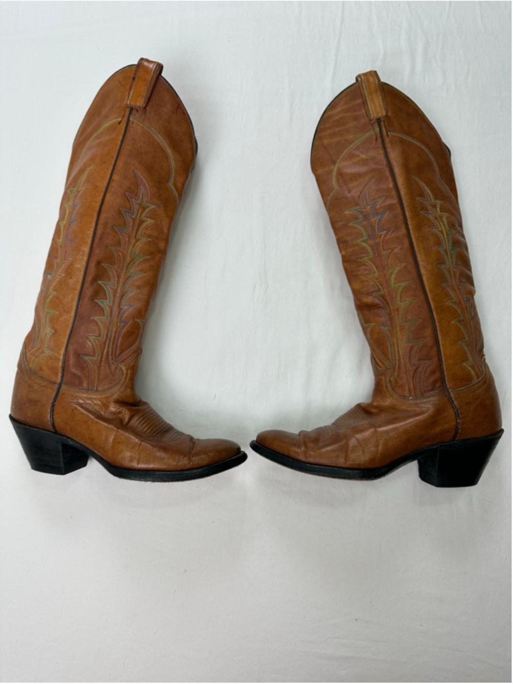 Tony Lama Vintage Rainbow Stitch Tall Cowboy Boots Style 0518 Women’s 8.5B Leath - Picture 4 of 13
